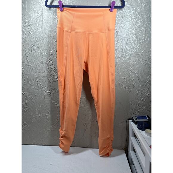 NWT Wilo The Label Ribbed High Rise Ruched Leggings Peach Activewear Size Large - Picture 1 of 5
